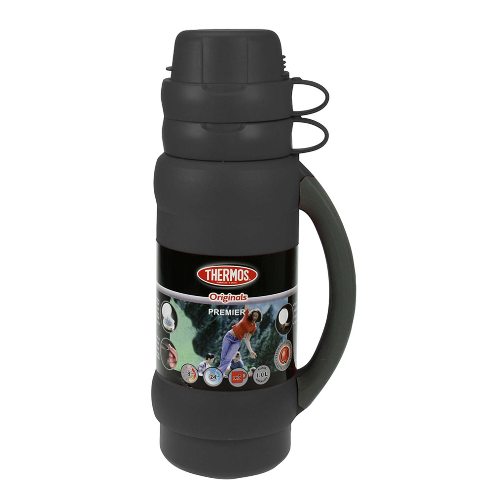 Термос THERMOS PREMIER со стеклянной колбой, черный, 1 л