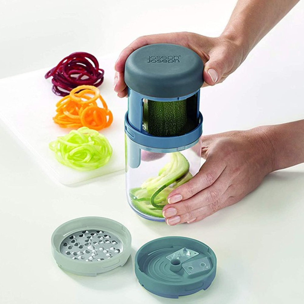 Овощерезка ручная спиральная 3-в-1 с тремя сменными насадками Joseph Joseph GADGETS, серый, 7,8 х 7,8 х 16 см
