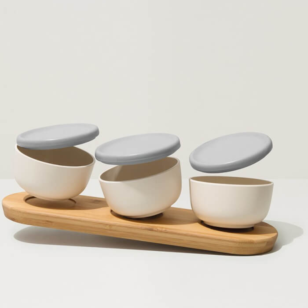 Набір креманок BergHOFF LEO із кришками, на дерев'яній підставці, 3 шт.
