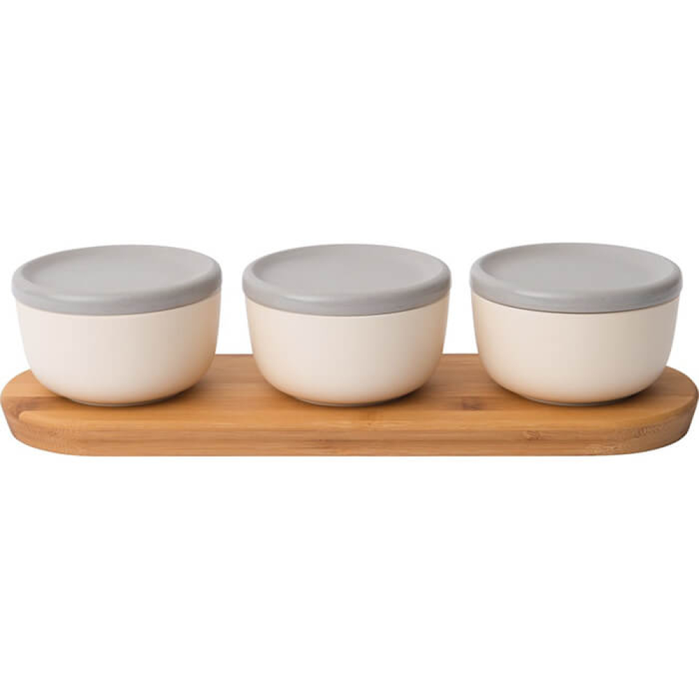 Набор креманок BergHOFF LEO с крышками, на деревянной подставке, 3 шт.