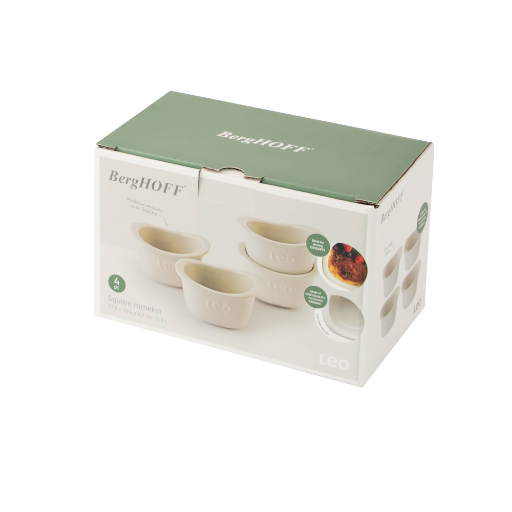 Набор квадратных форм для запекания BergHOFF LEO BALANCE, бежевый, керамика, 300 мл, 4 пр.
