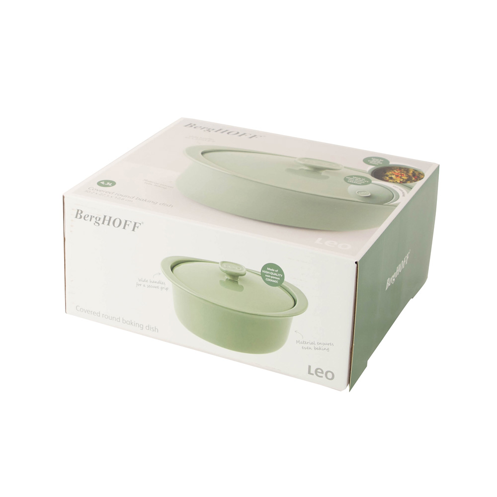 Форма з кришкою кругла BergHOFF LEO BALANCE, зелений, кераміка, діам. 24 см, 4,5 л