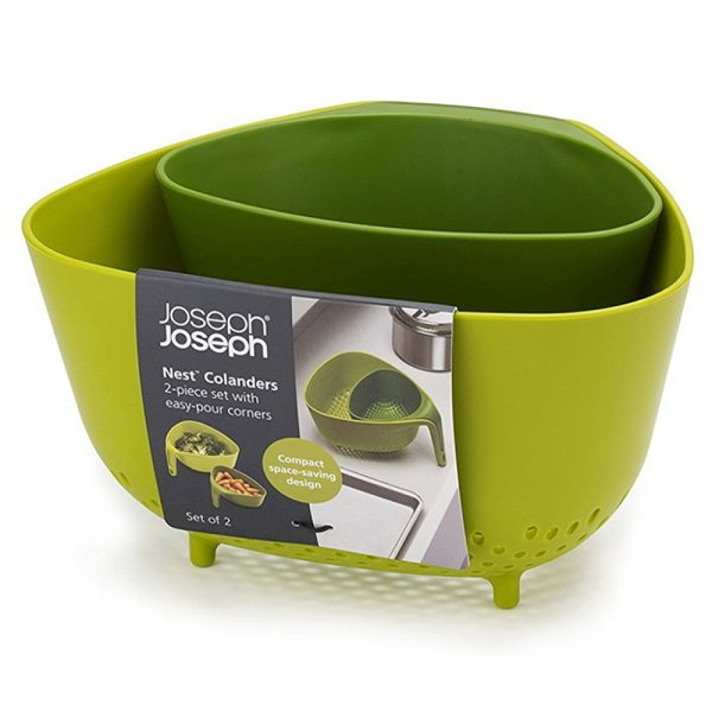 Набор дуршлагов с закругленными уголками Joseph Joseph Nest Colander, зеленый, 22,1 х 23,5 х 13,3 см, 2 пр.