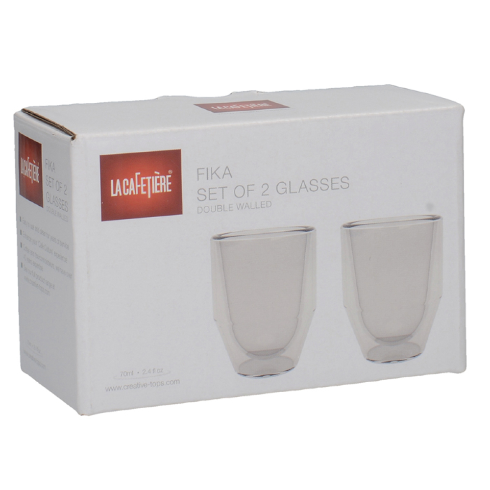 Набор чашек с двойными стенками CreativeTops FIKA, стекло, 70 мл, 2 пр.