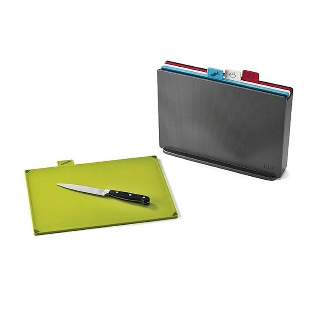 Набор разделочных досок с ярлычками
и кейсом для хранения Joseph Joseph CHOPPING BOARDS, графит, 34,6 х 27,3 х 8,3 см, 5 пр.