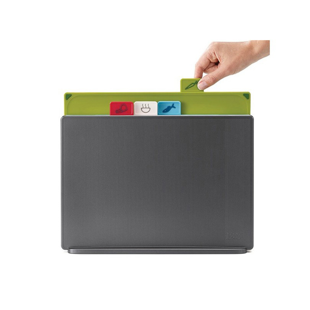 Набор разделочных досок с ярлычками
и кейсом для хранения Joseph Joseph CHOPPING BOARDS, графит, 34,6 х 27,3 х 8,3 см, 5 пр.