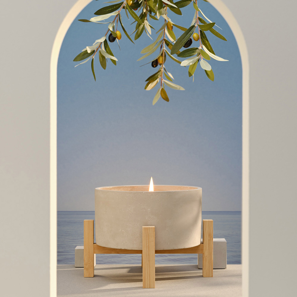 Свеча в кашпо Bougies La Française BETON на деревянной подставке, лемонграсс, 21 х 15 см, 930 г