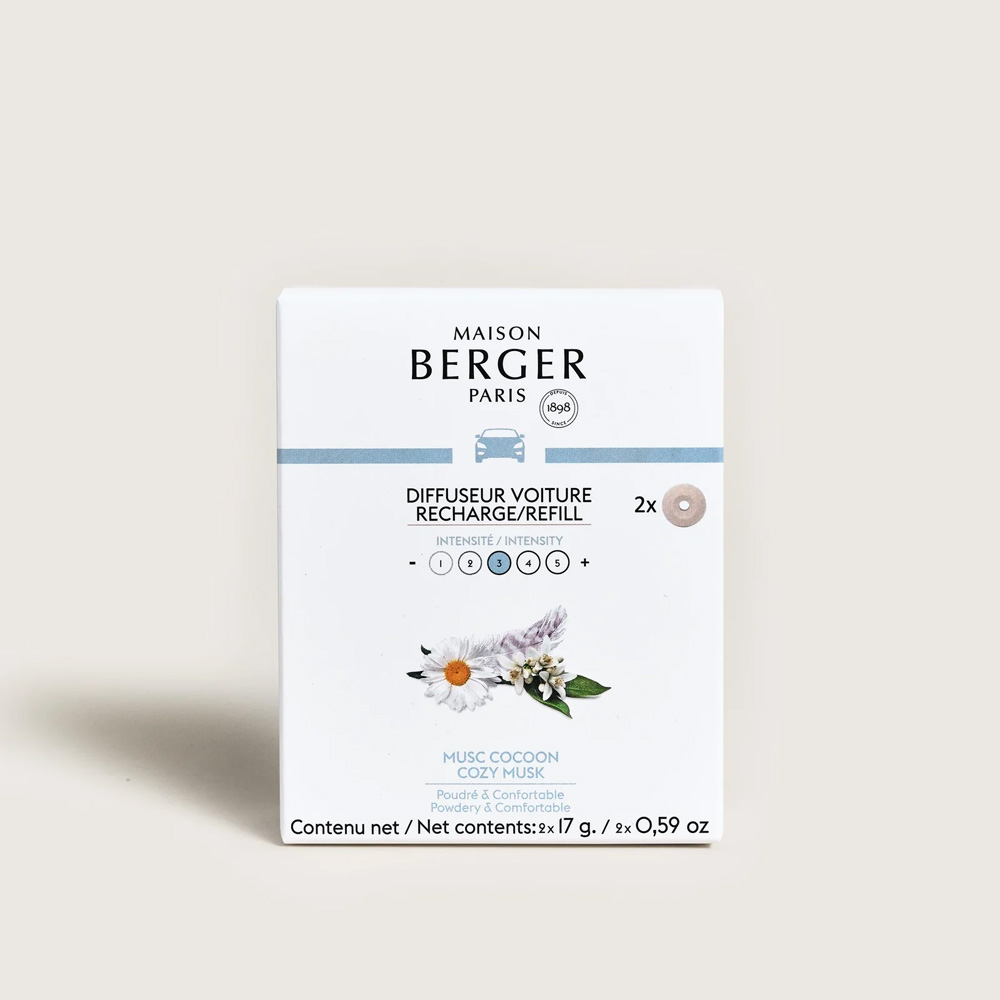 Картридж для дифузора для автівки Maison Berger Paris з ароматом COZY MUSK, 2 шт.