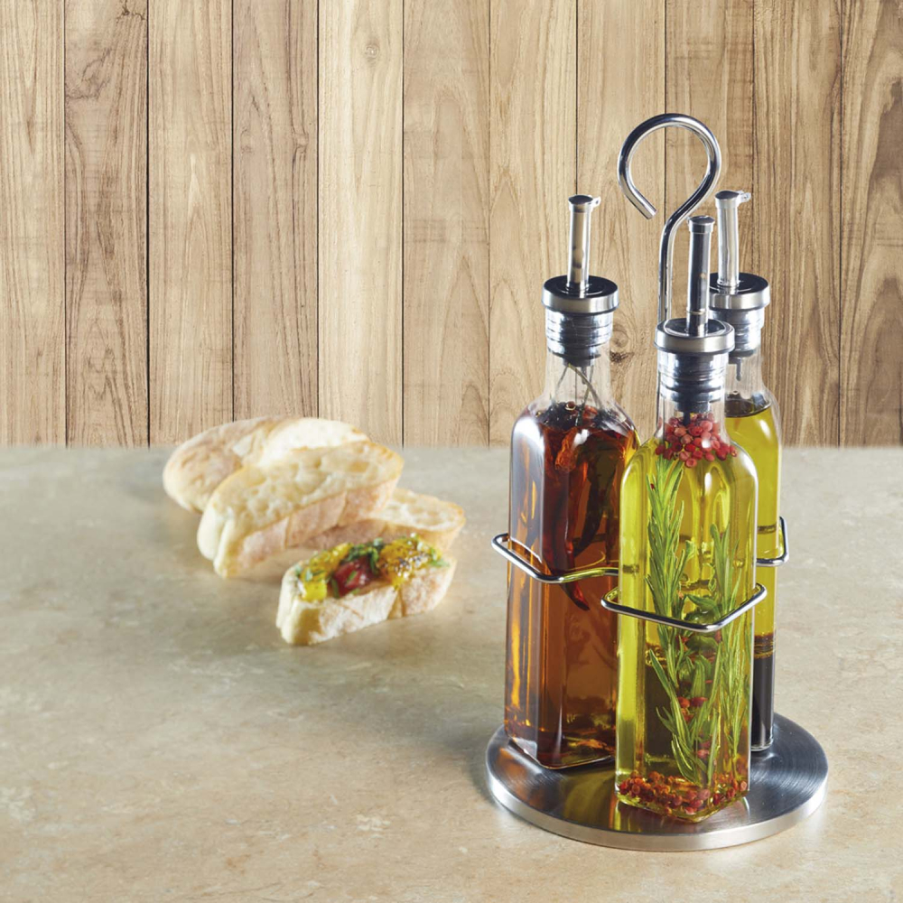 Набір для олії та оцту на підставці Kitchen Craft WORLD OF FLAVOURS, 270 мл, 4 пр.