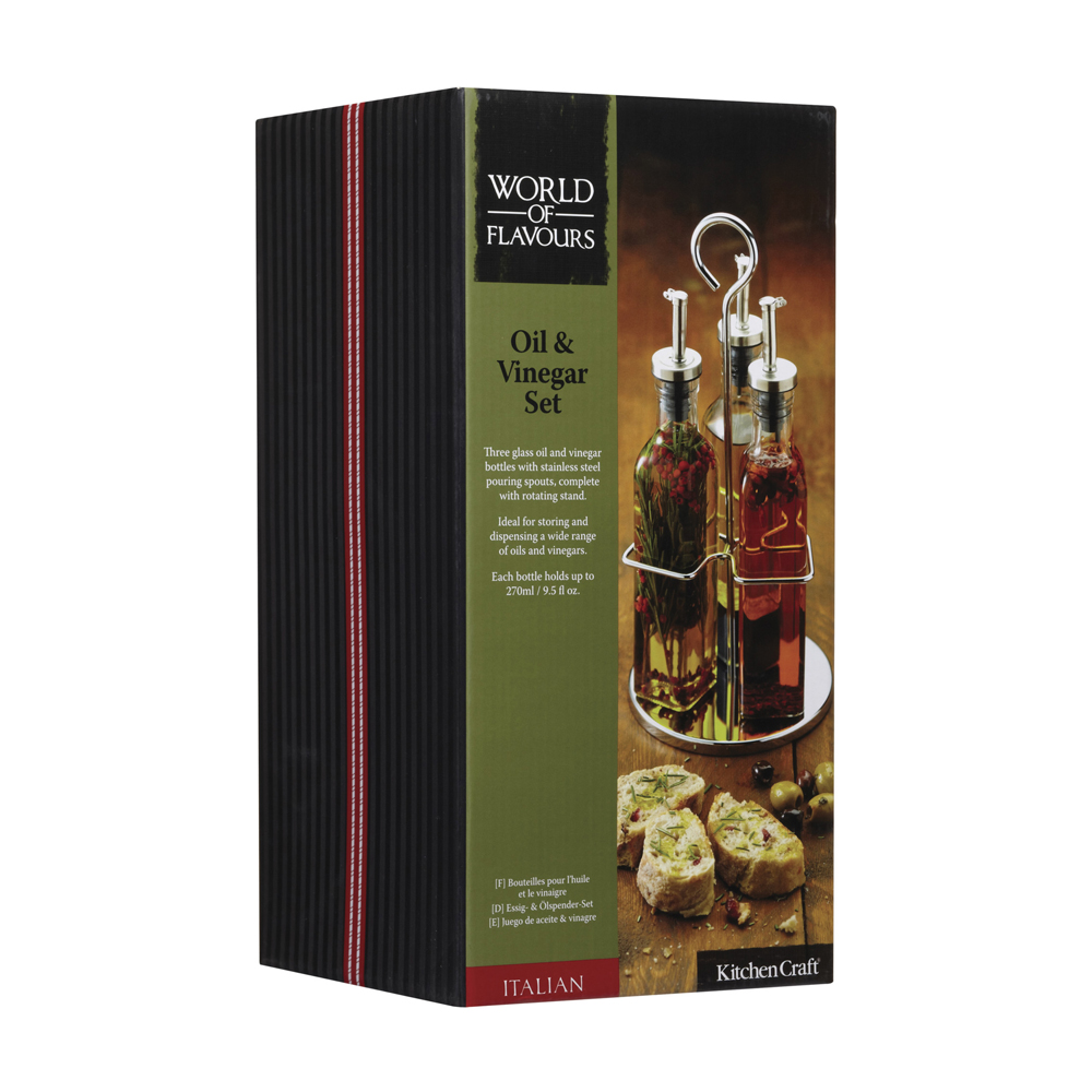 Набір для олії та оцту на підставці Kitchen Craft WORLD OF FLAVOURS, 270 мл, 4 пр.