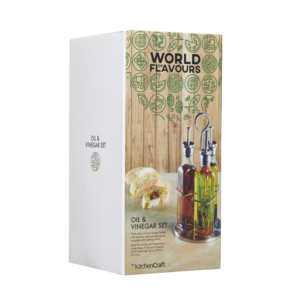 Набір для олії та оцту на підставці Kitchen Craft WORLD OF FLAVOURS, 270 мл, 4 пр.