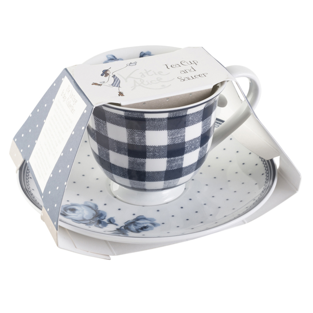 Чашка для чая CreativeTops VINTAGE INDIGO Gingham, с блюдцем, фарфор, 200 мл