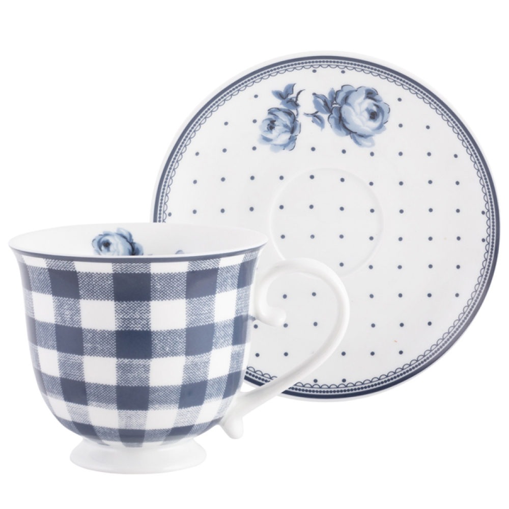 Чашка для чая CreativeTops VINTAGE INDIGO Gingham, с блюдцем, фарфор, 200 мл