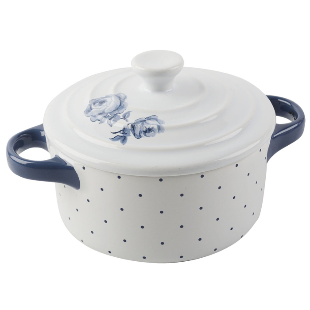 Кастрюля керамическая с крышкой CreativeTops VINTAGE INDIGO, круглая, 14 х 8 х 11 см