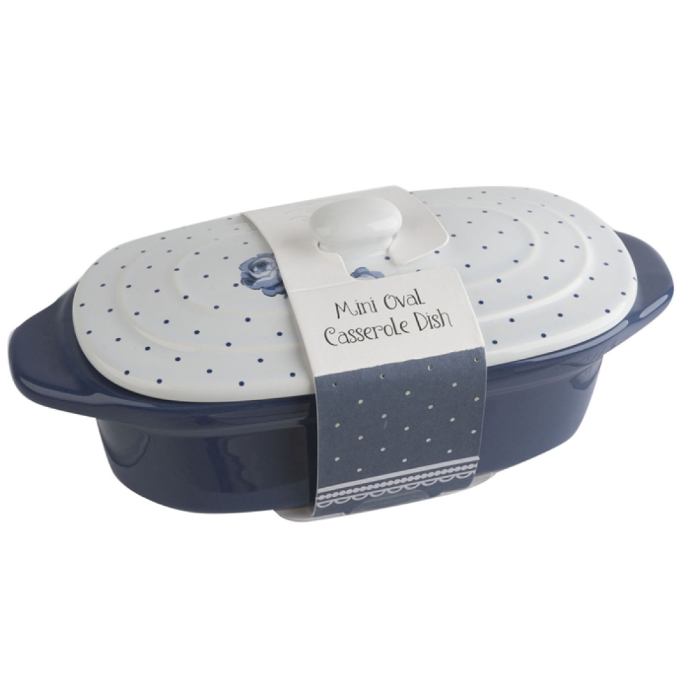 Кастрюля керамическая с крышкой CreativeTops VINTAGE INDIGO, овальная, 20 х 9 х 8 см