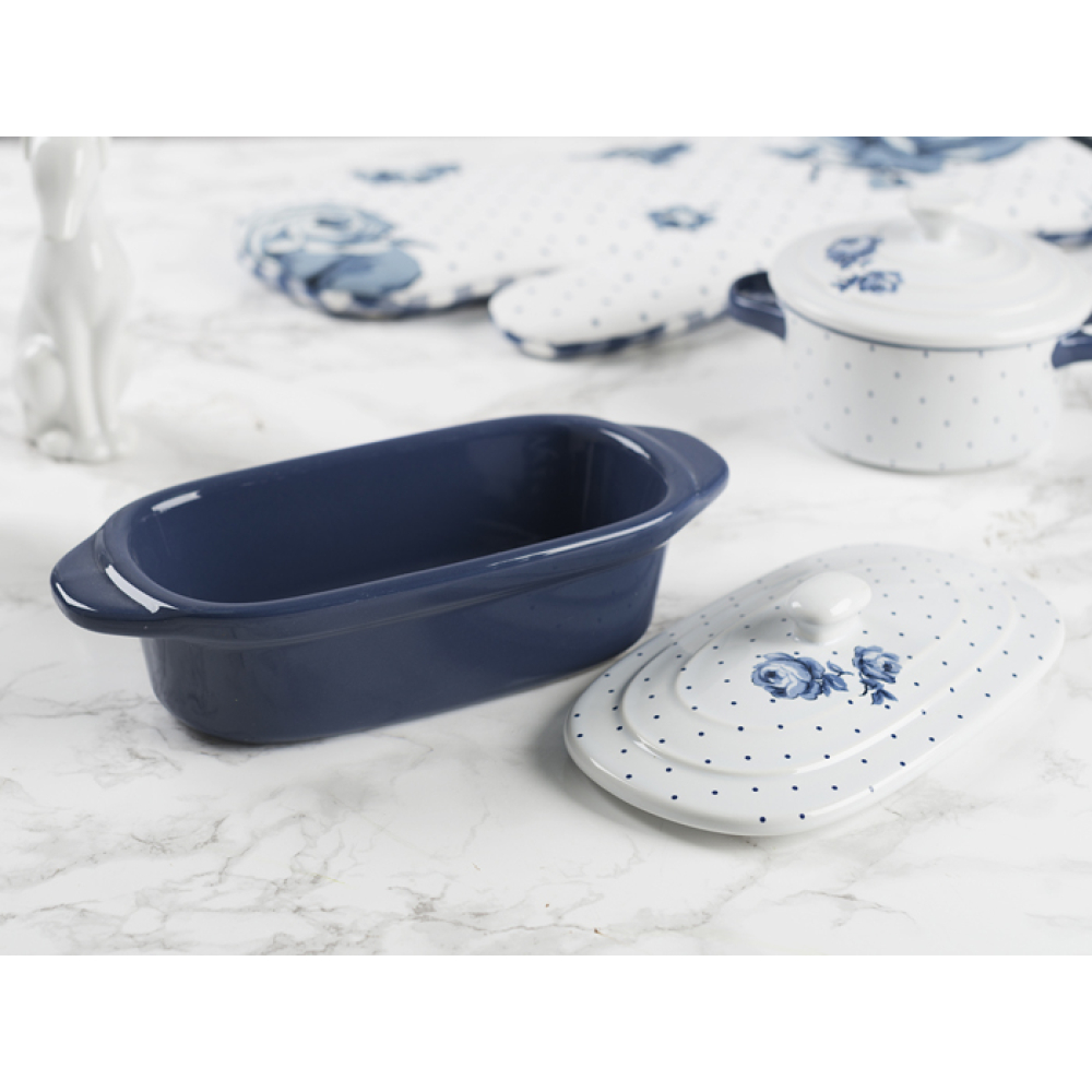 Кастрюля керамическая с крышкой CreativeTops VINTAGE INDIGO, овальная, 20 х 9 х 8 см