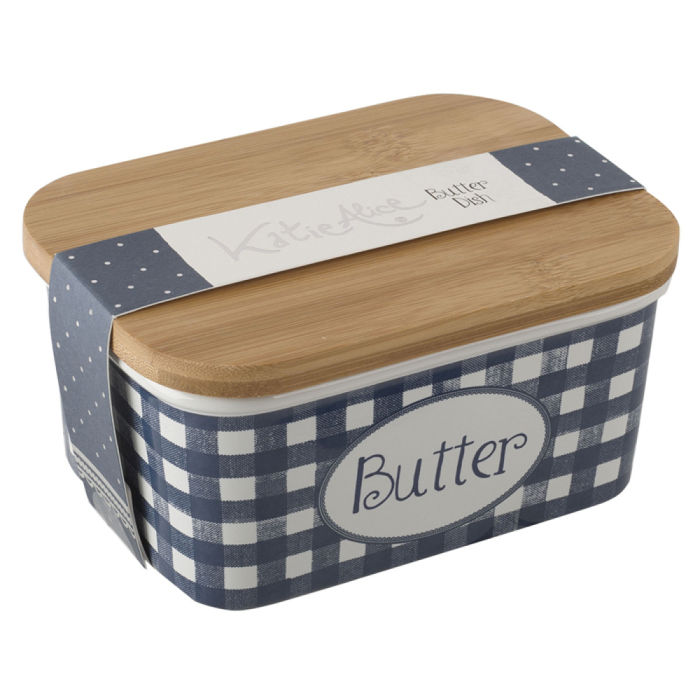 Масленка CreativeTops VINTAGE INDIGO, с дерев. крышкой, керамика, 6 х 11 х 8 см