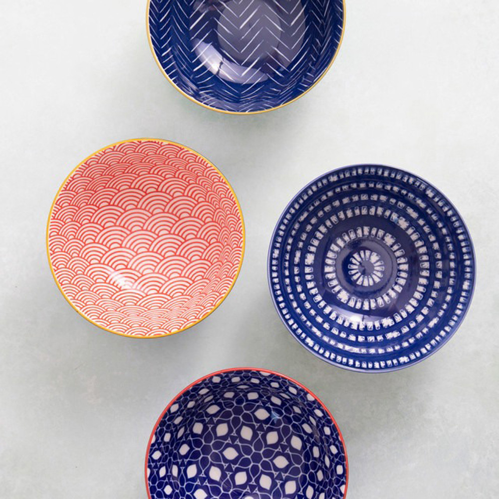 Набор мисок Kiychen Craft Red and Blue Hues, керамика, диам. 15,5 см, 4 шт.