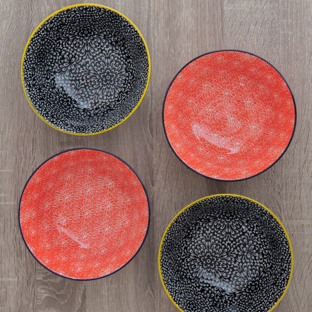Набор мисок Kitchen Craft Red and Black Floral, керамика, диам. 15,5 см, 4 шт.