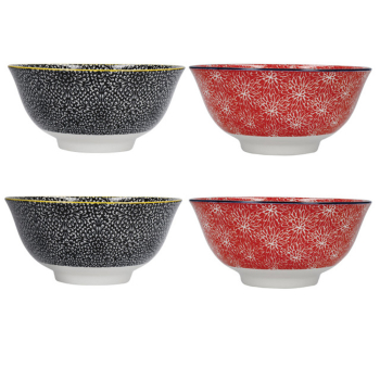 Набор мисок Kitchen Craft Red and Black Floral, керамика, диам. 15,5 см, 4 шт.