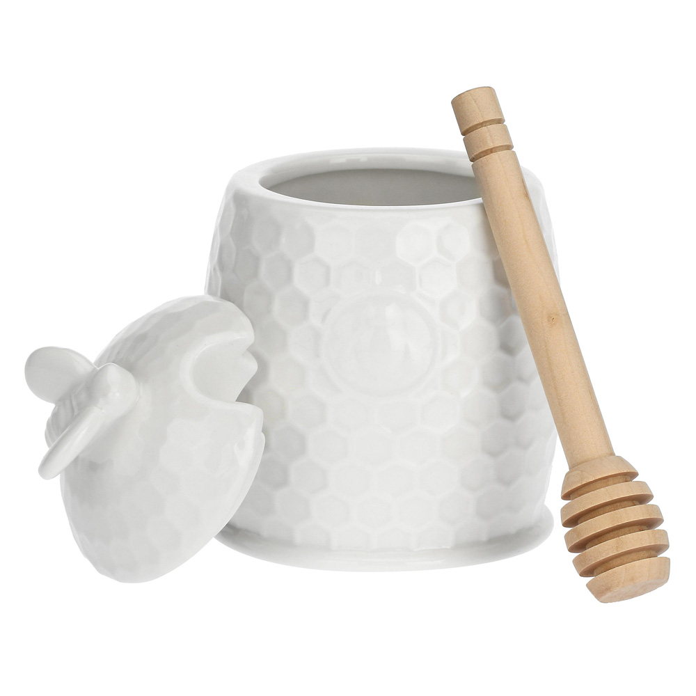 Емкость для меда с ложкой La Porcellana Bianca APEREGINA, фарфор, 12 х 8 см