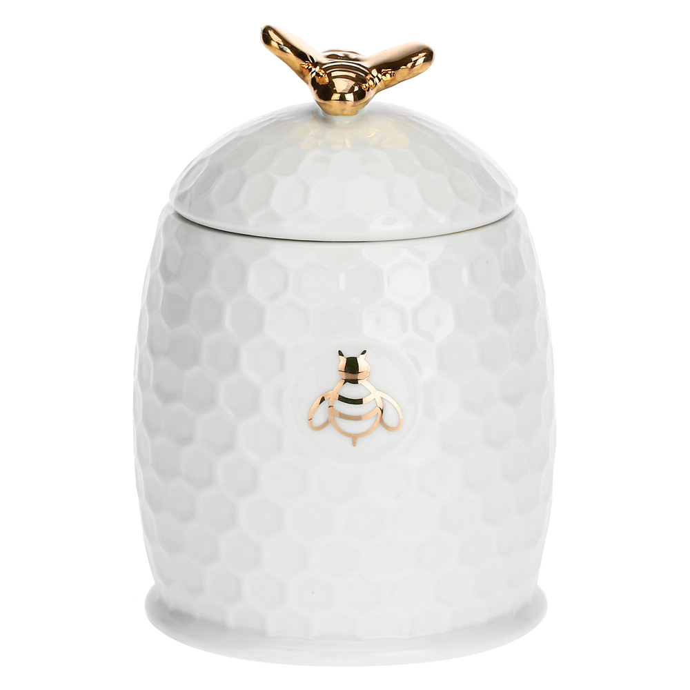 Емкость для меда с ложкой La Porcellana Bianca APEREGINA ORO, фарфор, 12 х 8 см