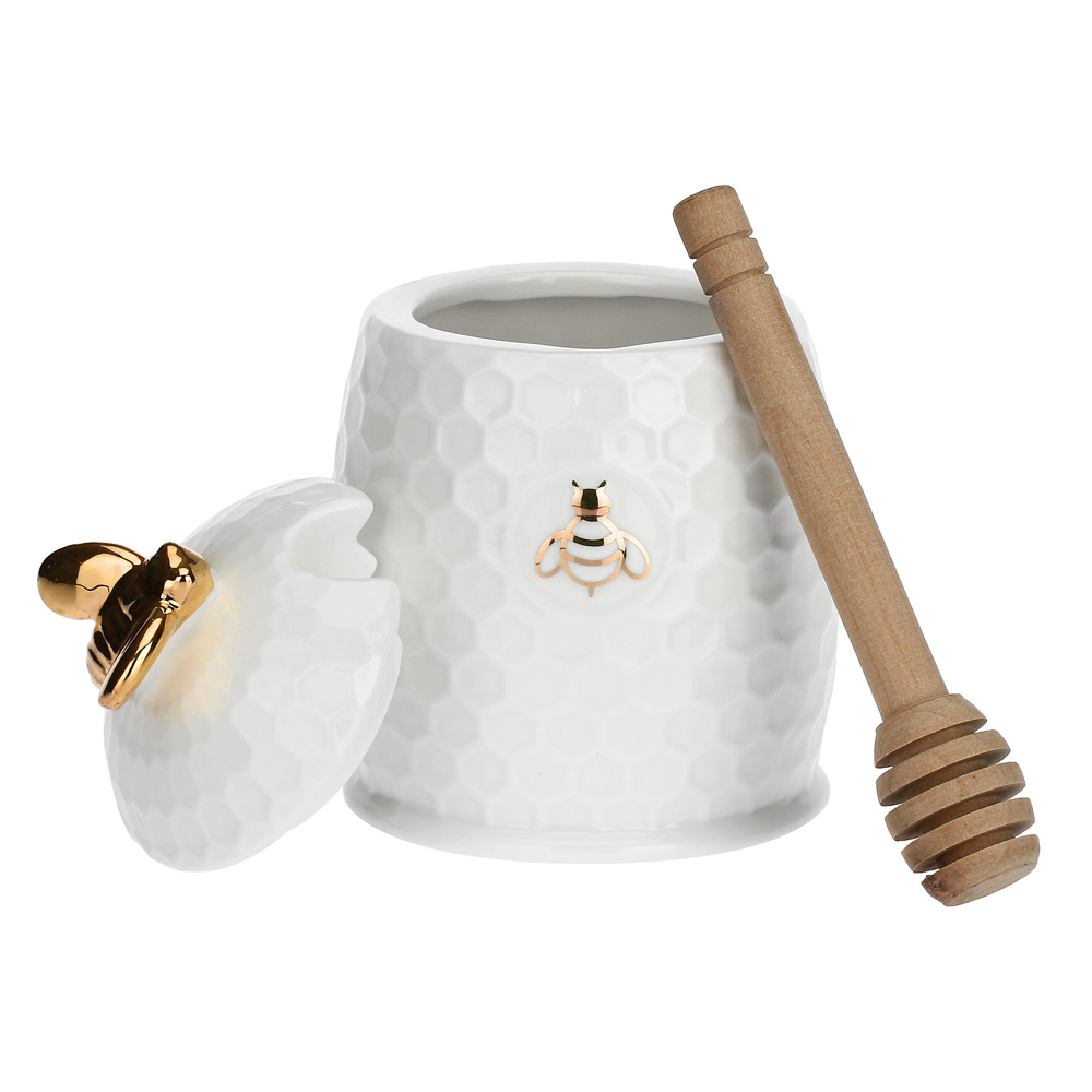 Емкость для меда с ложкой La Porcellana Bianca APEREGINA ORO, фарфор, 12 х 8 см