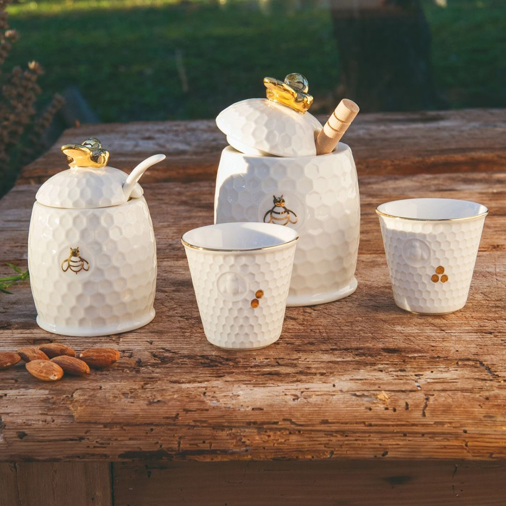 Емкость для меда с ложкой La Porcellana Bianca APEREGINA ORO, фарфор, 12 х 8 см