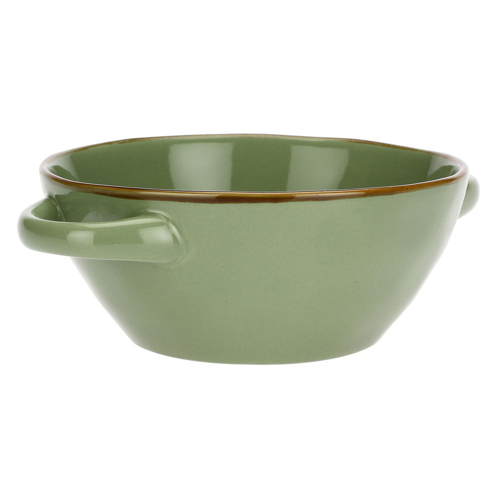 Миска для супа з ручками Rose&Tulipani Milano CONCERTO VERDE OLIVA, керамограніт, олива, 600 мл