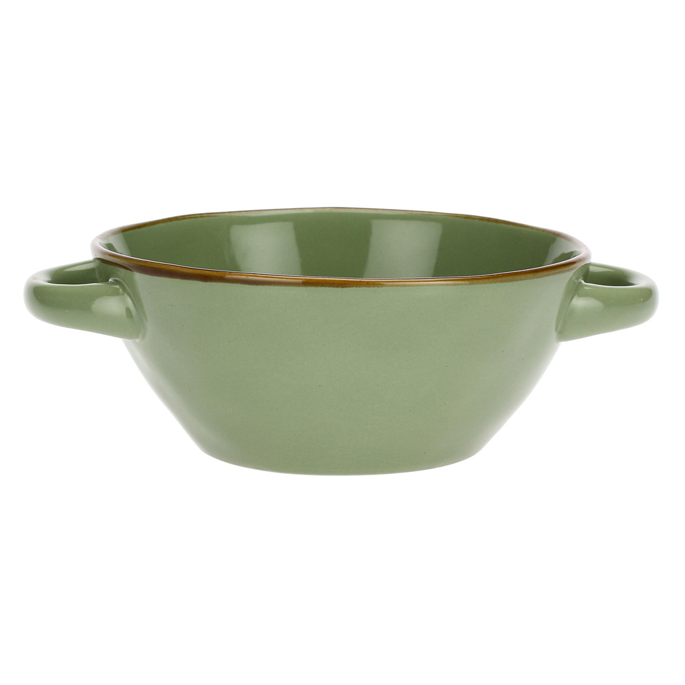 Миска для супа з ручками Rose&Tulipani Milano CONCERTO VERDE OLIVA, керамограніт, олива, 600 мл