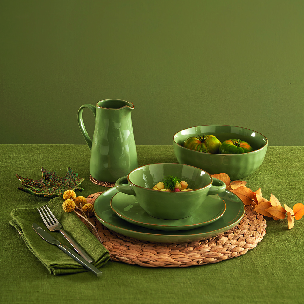 Блюдо сервірувальне кругле Rose&Tulipani Milano CONCERTO VERDE OLIVA, керамограніт, олива, діам. 30 см