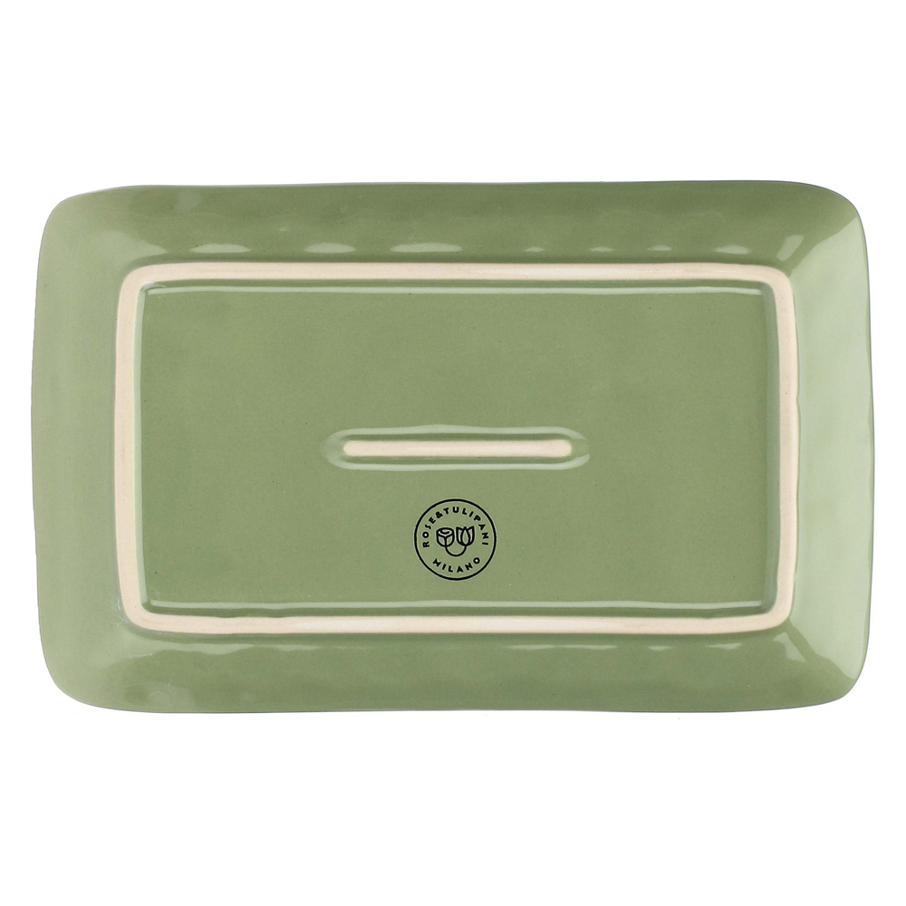 Блюдо сервірувальне прямокутне Rose&Tulipani Milano CONCERTO VERDE OLIVA, керамограніт, олива, 20 x 13 cм