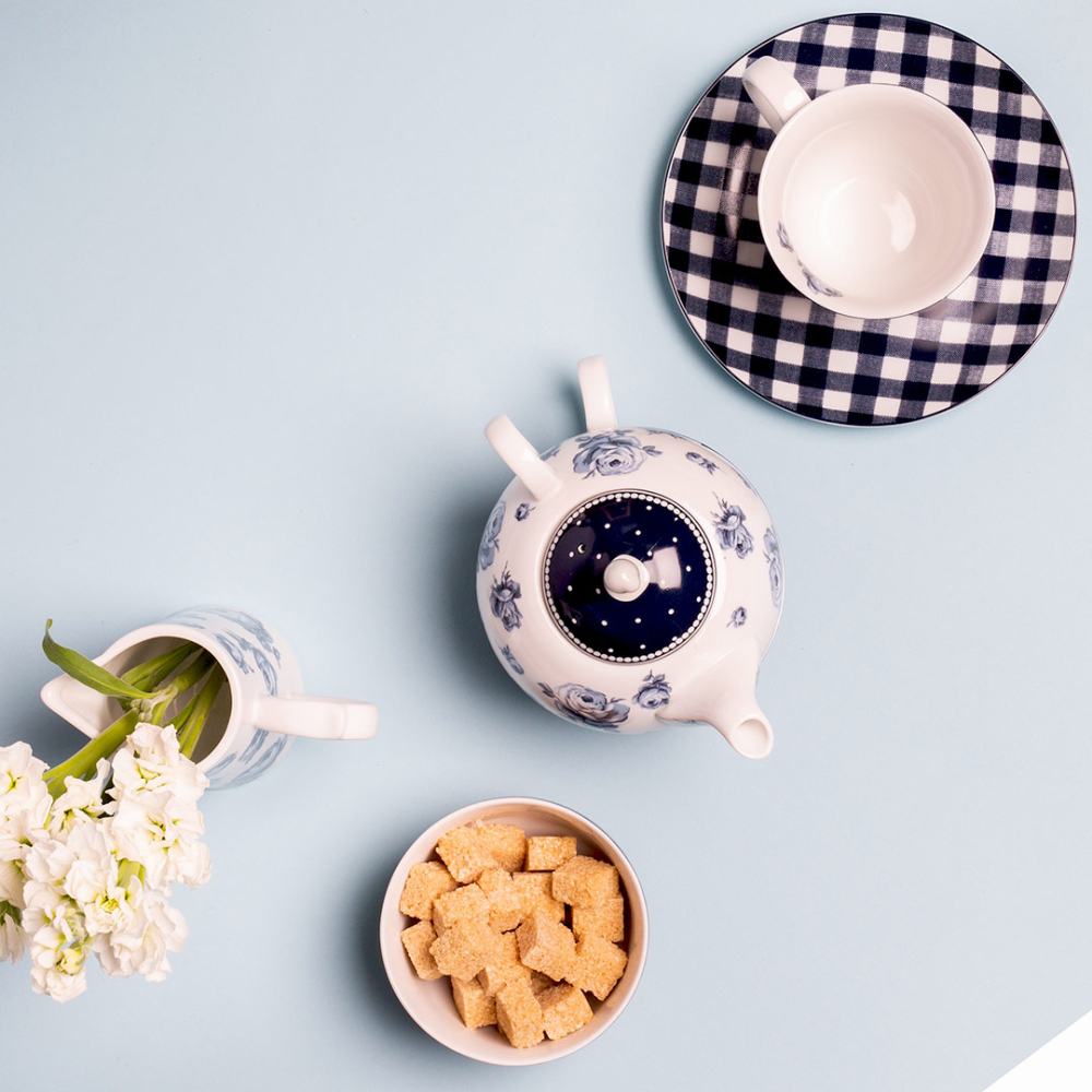 Чашка для чаю Katie Alice VINTAGE INDIGO Spot, з блюдцем, порцеляна, 200 мл