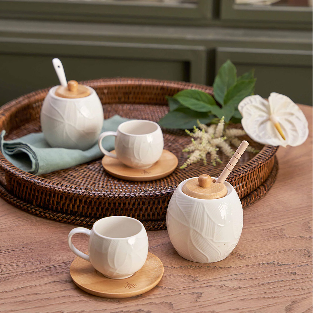 Сахарница La Porcellana Bianca INTAVOLA Leaves с ложкой, фарфор, 250 мл