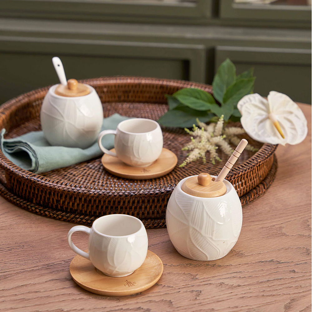 Емкость для меда La Porcellana Bianca INTAVOLA Leaves с ложкой для меда, фарфор, 250 мл