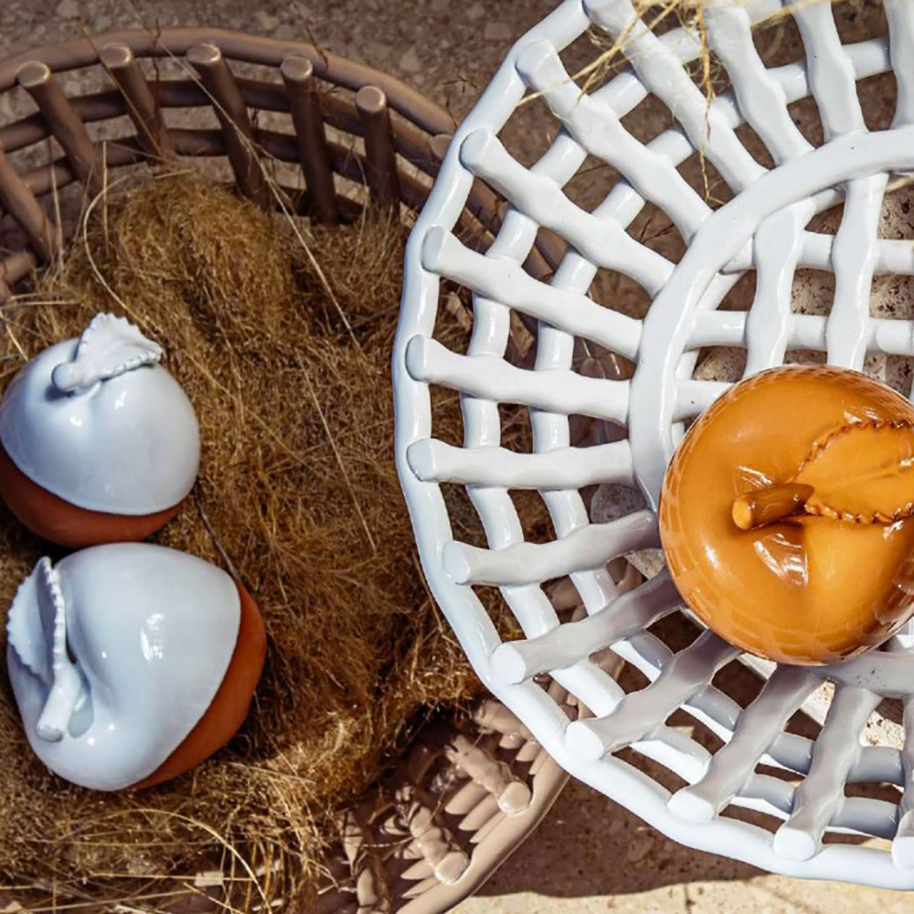 Корзина круглая Rituali Domestici CATTURATA, керамика, бежевая, диам. 36 см, выс. 13 см